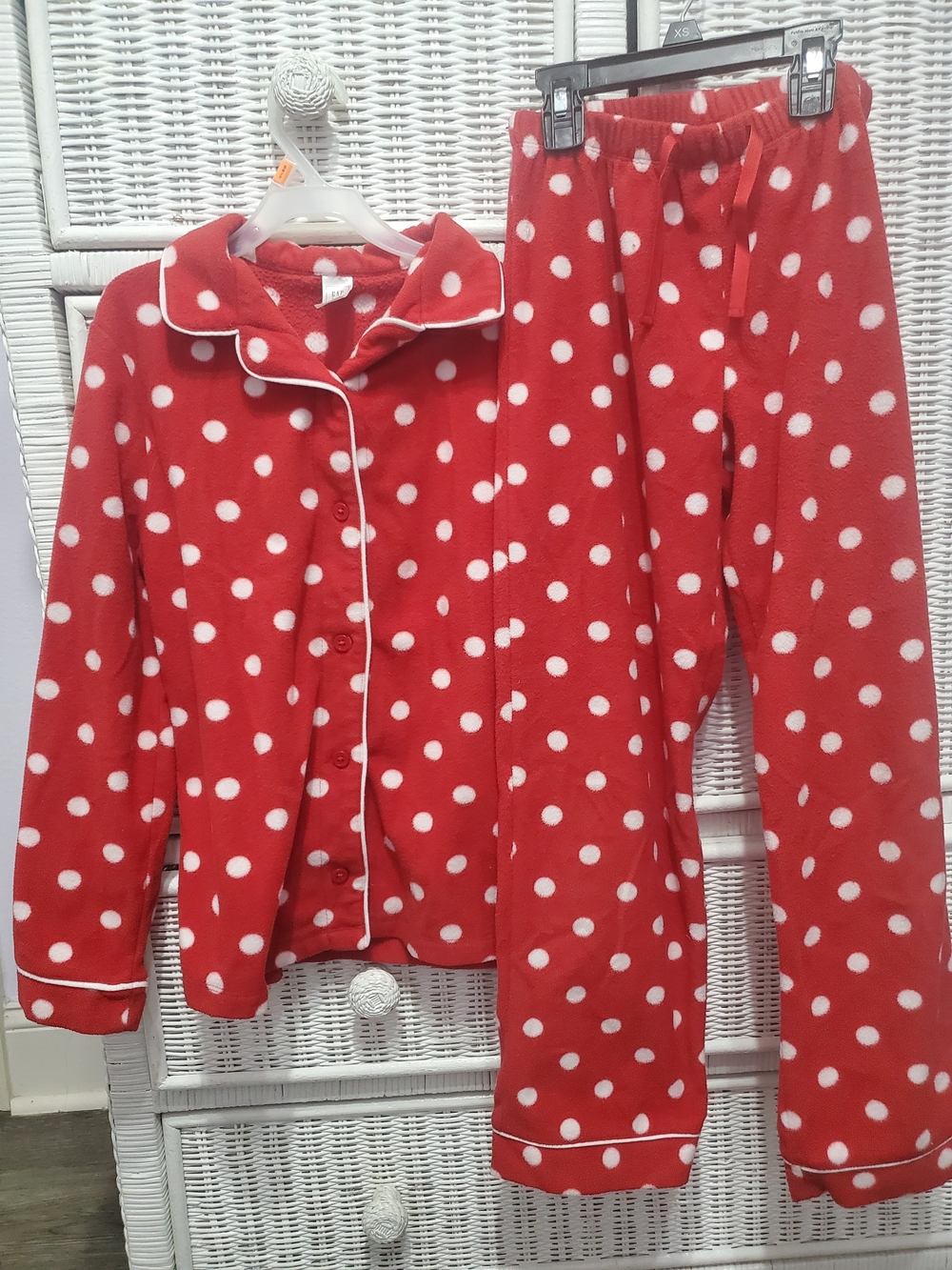 Girls' Red Polka Dot Pajama Set with White Piping